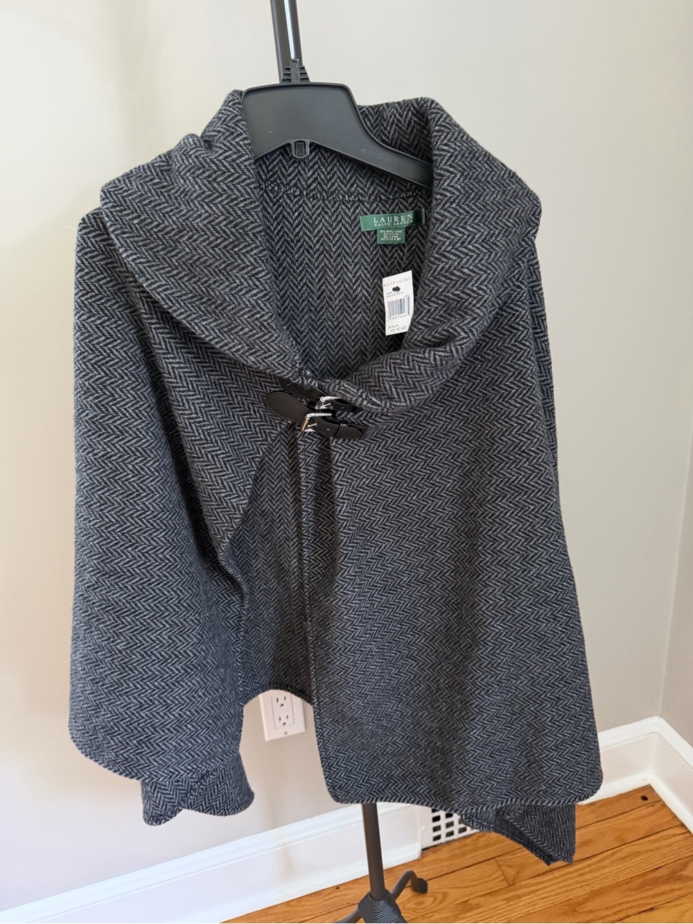 Lauren Ralph Lauren Black and Gray Herringbone Cape